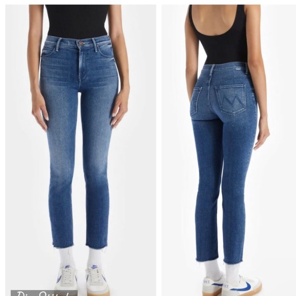 MOTHER The Mid Rise Dazzle Ankle Fray Jeans Women 24